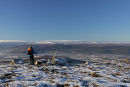 09-9482 Hill Walker and the View from the Mountain of Craiggowrie West to Aviemore and Beyond Cairngorms Scotland.